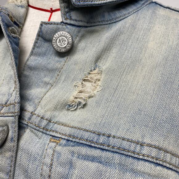 Aeropostale Womens Size L Distressed Denim Button Up Jacket - Picture 7 of 9
